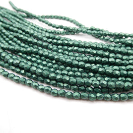 Czech Fire Polish Beads 3mm Metallic Suede Leafy Green