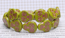 Czech Glass Sugar Skull Beads 20x17mm Gaspeite Green Opaque with Pink Wash