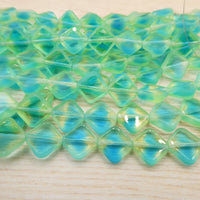 Czech Rhombus Glass Beads 11mm Green and Blue Uranium