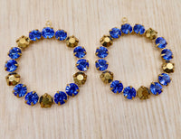 Swarovski Rhinestone Hoop Pendant with loop 30mm Sapphire Blue and Gold