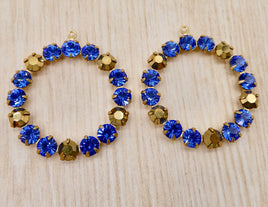 Swarovski Rhinestone Hoop Pendant with loop 30mm Sapphire Blue and Gold