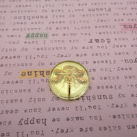 Czech Glass Dragonfly Cabochon 18mm Uranium Yellow Gold Lined