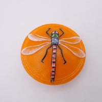 Czech Glass Button with Dragonfly 40mm Opaline Orange