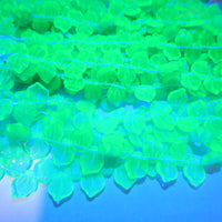 Czech Petunia Leaf Glass Beads 12x5mm Transparent Teal Uranium