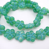 Czech 5-Petal Flower Pressed Glass Beads 17mm Opal Aqua Light Blue Lined