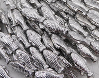 Czech Fish Pressed Glass Beads 25x12 mm Silver