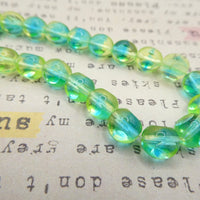 Czech Glass Beveled Round Beads 8mm Green Blue