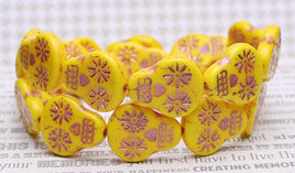 Czech Glass Sugar Skull Beads 20x17mm Lemon Yellow Opaque with Pink Wash