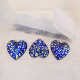Vintage Czech Glass Heart Pendant 25mm Blue Fire Opal