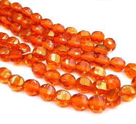 Czech Beveled Coin 8mm Orange Gold - Bead Nerd