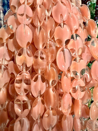 Czech Glass Oval Beads 16x12mm Coral Pink and Crystal - Bead Nerd