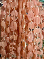 Czech Glass Oval Beads 16x12mm Coral Pink and Crystal - Bead Nerd