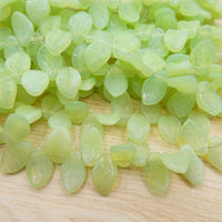 Czech Glass Side Drilled Wavy Leaf Beads 9x14mm Mint Opal - Bead Nerd