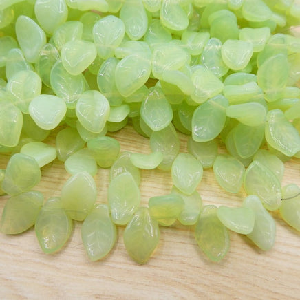 Czech Glass Side Drilled Wavy Leaf Beads 9x14mm Mint Opal - Bead Nerd