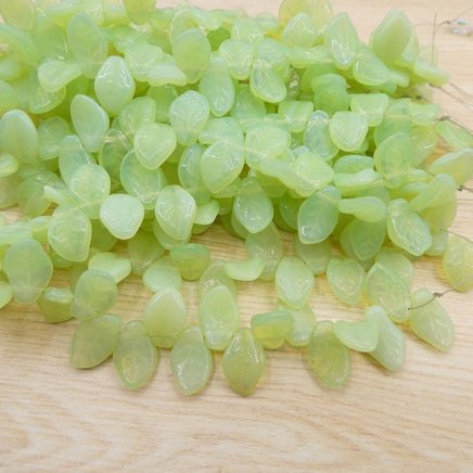 Czech Glass Side Drilled Wavy Leaf Beads 9x14mm Mint Opal - Bead Nerd