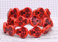Czech Glass Sugar Skull Beads 20x17mm Coral Red Opaque with Black Wash - Bead Nerd
