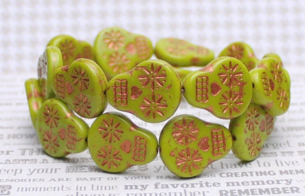 Czech Glass Sugar Skull Beads 20x17mm Gaspeite Green Opaque with Copper Wash - Bead Nerd
