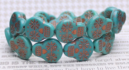 Czech Glass Sugar Skull Beads 20x17mm Turquoise Opaque with Copper Wash - Bead Nerd