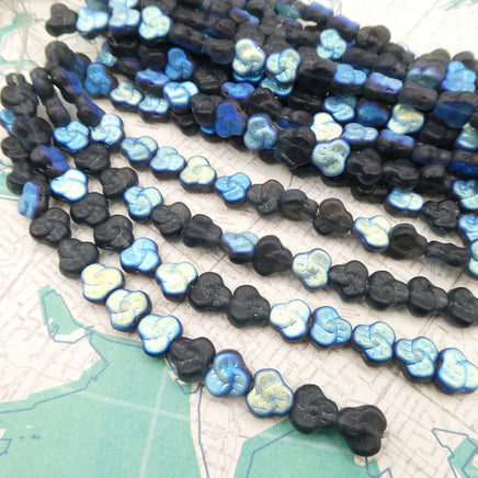 Czech Glass Trillium Beads 10x9mm Frosted Montana AB - Bead Nerd