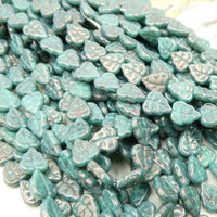 Czech Leaf Beads 10x8mm Luster Opaque Turquoise - Bead Nerd