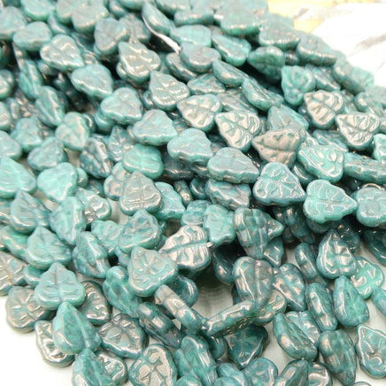 Czech Leaf Beads 10x8mm Luster Opaque Turquoise - Bead Nerd