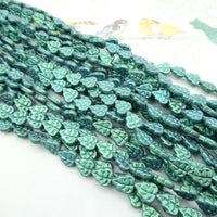 Czech Leaf Beads 10x8mm Metallic Suede Leafy Green - Bead Nerd
