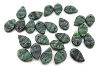 Czech Leaf Wavy Leaf Beads 13x8mm Green Black - Bead Nerd