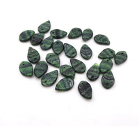 Czech Leaf Wavy Leaf Beads 13x8mm Green Black - Bead Nerd
