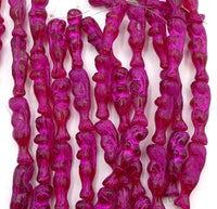 Czech Mermaid 25x5mm Fuchsia with Pink Wash - Bead Nerd