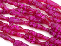 Czech Mermaid 25x5mm Fuchsia with Pink Wash - Bead Nerd