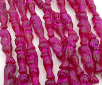 Czech Mermaid 25x5mm Fuchsia with Pink Wash - Bead Nerd