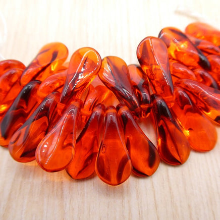 Czech Propeller Paddle Beads 18mm x 9mm Transparent Orange & Black mix - Bead Nerd