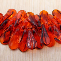 Czech Propeller Paddle Beads 18mm x 9mm Transparent Orange & Black mix - Bead Nerd