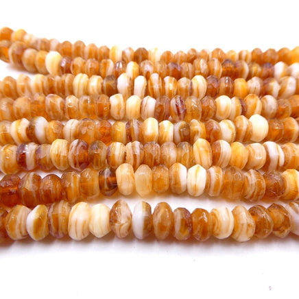 Czech Rondelle Beads 7x4mm Topaz White Swirl - Bead Nerd