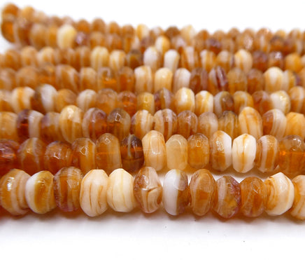 Czech Rondelle Beads 7x4mm Topaz White Swirl - Bead Nerd