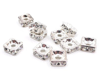 Swarovski Rhinestone Square Silver Rondelles 8mm Crystal - Bead Nerd