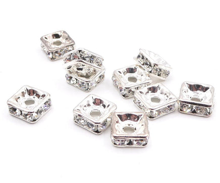 Swarovski Rhinestone Square Silver Rondelles 8mm Crystal - Bead Nerd