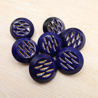Vintage Czech Glass Chunky Button 27mm Opaque Cobalt with Gold Dashes - Bead Nerd