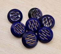 Vintage Czech Glass Chunky Button 27mm Opaque Cobalt with Gold Dashes - Bead Nerd