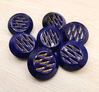 Vintage Czech Glass Chunky Button 27mm Opaque Cobalt with Gold Dashes - Bead Nerd
