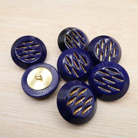 Vintage Czech Glass Chunky Button 27mm Opaque Cobalt with Gold Dashes - Bead Nerd