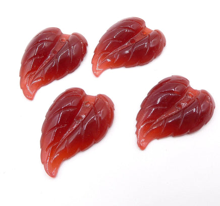 West German Glass Leaf Pendant 2 holes 29x21mm Carnelian - Bead Nerd
