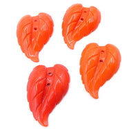 West German Glass Leaf Pendant 2 holes 29x21mm Coral - Bead Nerd