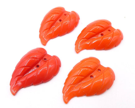 West German Glass Leaf Pendant 2 holes 29x21mm Coral - Bead Nerd