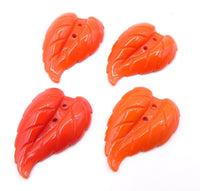 West German Glass Leaf Pendant 2 holes 29x21mm Coral - Bead Nerd