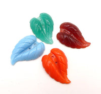 West German Glass Leaf Pendant 2 holes 29x21mm Coral - Bead Nerd
