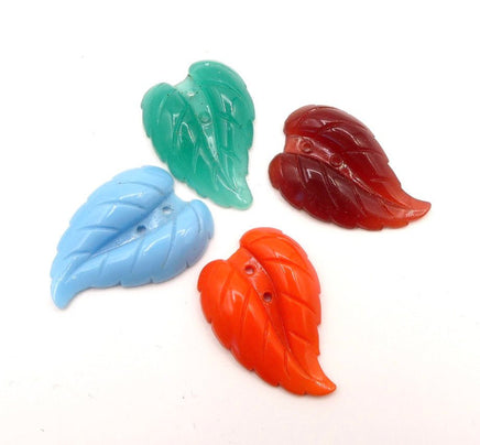 West German Glass Leaf Pendant 2 holes 29x21mm Coral - Bead Nerd