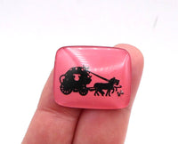 West German Smooth Glass Rectangle Stage Coach Cabochon 27x22mm Pink Salmon - Bead Nerd