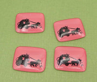 West German Smooth Glass Rectangle Stage Coach Cabochon 27x22mm Pink Salmon - Bead Nerd