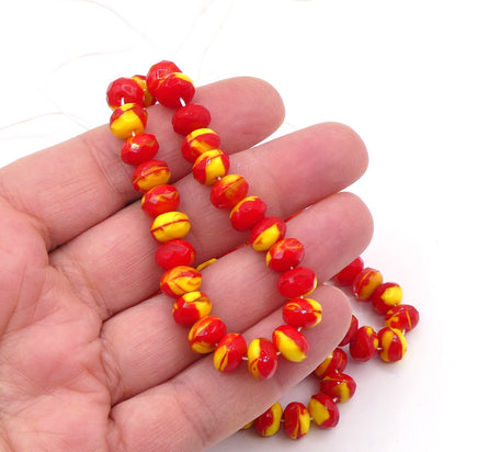 Czech Faceted Glass Rondelle Beads Red Yellow 6X9mm - Bead Nerd